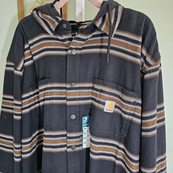 Carhartt Mens Rugged Flex Flannel Fleece Lined Hooded Shirt Jacket 2XL TALL - Picture 4 of 10
